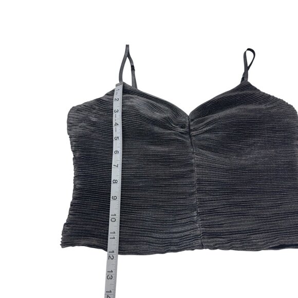 Express Women Pleated Metallic Crop Camisole Top SZ S Black/Silver Ruffle Back - Picture 5 of 9